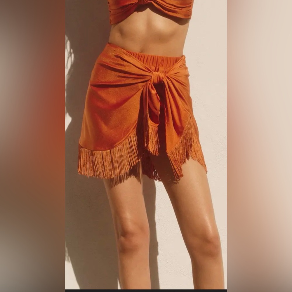 Dress Forum Orange Fringe Wrap Skort NWT